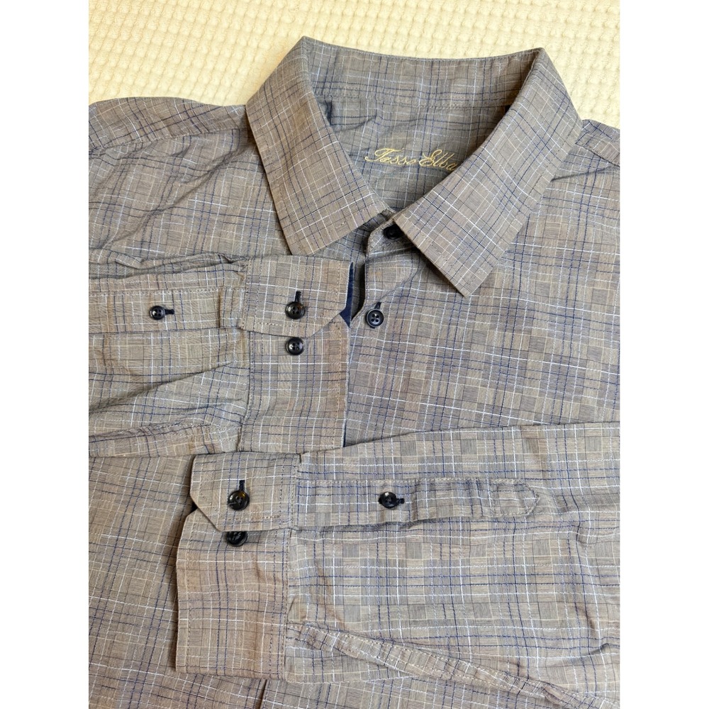 Tasso Elba Button Front Shirt Mens XXL Gray Plaid Grid Long Sleeve Cotton